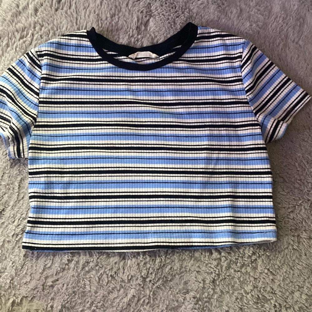 SHEIN blue and black striped crop top